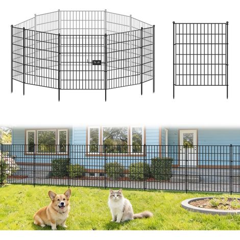 Clôture jardin métal 5 pcs largeur 71 cm, barrière à planter avec portillon, bordure bassin animaux - Noir (1/4)