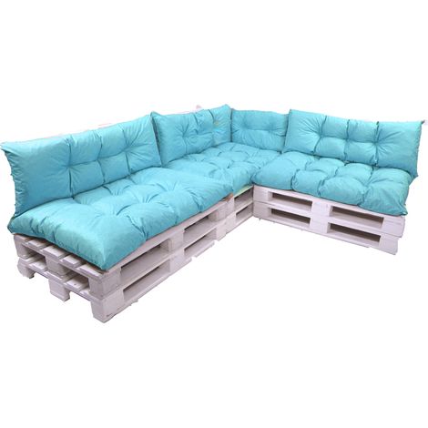 Setgarden – Set de 7 coussins pour palettes – 3 assises 120x80cm et 3 dossiers 120x40cm – Imperméables – Fixation stable avec attaches (1/4)
