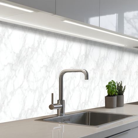 Kitchen Splashback Minimalist - White - Gray veins 500x60 cm