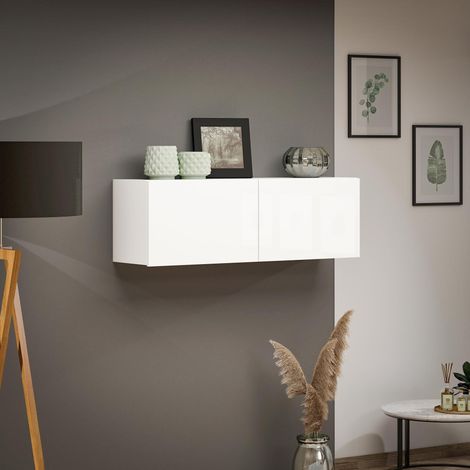 Mobile Pensile Ostrense, 2 Vani, Un'anta Made in Italy, 39x37h cm Bianco Lucido (1/5)