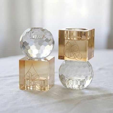 Paire de Bougeoirs Shabbat Réversibles en Cristal K9 - Design Moderne 2-en-1 pour Bougies Chauffe-Plat, Chandelles et Havdala - Idée Cadeau Mariage Juif et Judaïca (1/5)