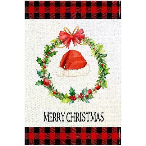 Couronne et chapeau de Noël uniques, drapeau de bienvenue pour jardin, décoration de cour extérieure, drapeau de maison, décorations de bienvenue (mât non inclus). (1/5)
