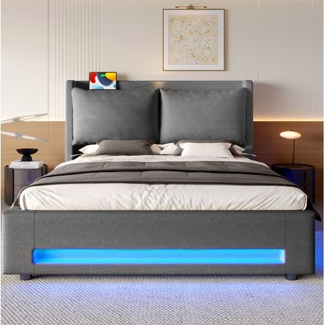 Bett Polsterbett Stauraum 140x200 Leinen Dunkelgrau OKMYHOME