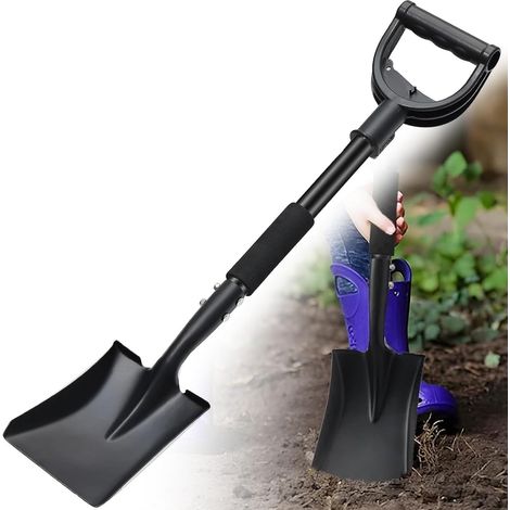 Pelles de Jardin, 78cm Bêche pour Creuser en Acier avec Poignée en D, Pelles pour Creuser en Sols Durs et Caillouteux pour Camping Car Gardening/Noir Mat (1/5)