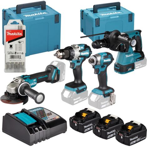 Pack 4 outils MAKITA DLX4196JX1 (DGA504Z+DDF489Z+DTD173Z+DHR243Z) 3x BL1850B et DC18RC