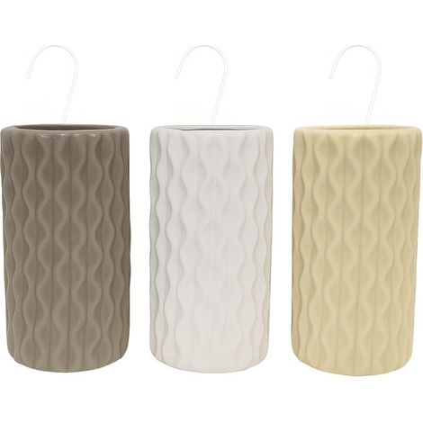 Evaporatori d'acqua per termosifoni - SET da 3 PEZZI in ceramica mis. 8x3,5x18cm - Umidificatori termosifone con motivo a onda e gancio a S - Bianco, Beige e Grigio (1/5)