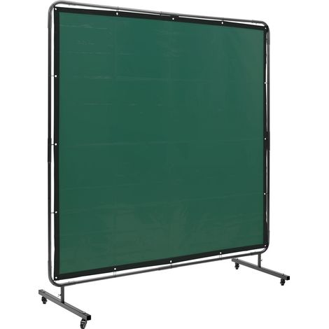 Écran de soudure avec cadre, 1,8 x 1,8 m, rideau ignifuge en vinyle, protection mobile sur 4 roulettes pivotantes (2 freinables), idéal atelier industriel, vert. (1/5)