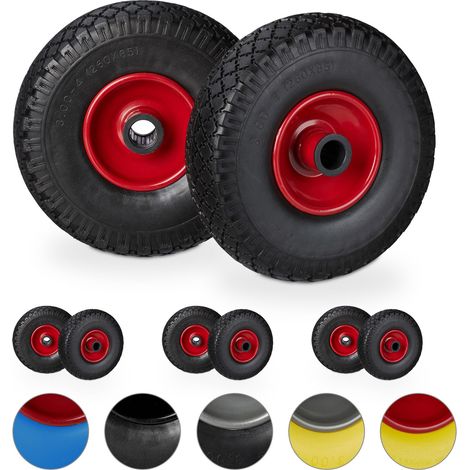 8 x Sackkarrenrad im Set, pannensicher, 3.00-4 Vollgummireifen, Stahlfelge, 25mm Achse, 100kg, 260x85mm, schwarz-rot