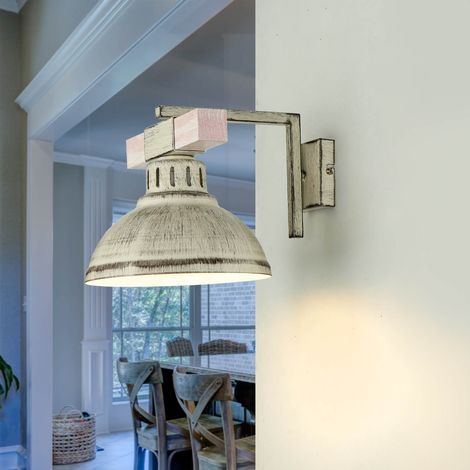Wandlampe Flur in Shabby Chic Weiß HAKON mit Echt Holz