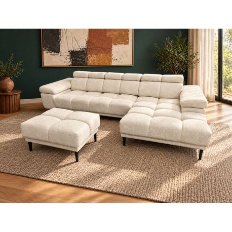 Ecksofa Schlafsofa SENVELIO RELAX inkl. Hocker Stoff Glam Creme Ottomane Rechts (1/5)
