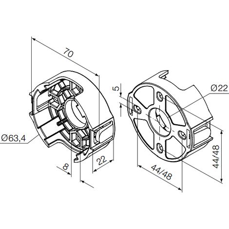 Support compact en plastique pour moteur Nice Era Ø45 mm – Entraînement entraxe 44/48 mm – Couple maximum 30 Nm – Vis tête H