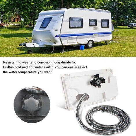 [Yue Xinghui] (Cession de propriété intellectuelle terminée) Cabine de douche extérieure avec mitigeur thermostatique, pommeau de douche, douche extractible, pour camping-car/caravane, noire, 1 pièce (1/3)