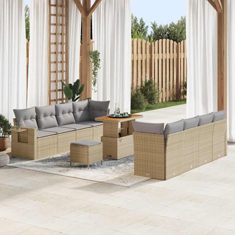 Gartensofa-set mit Kissen 11 pcs Beige und Hellgrau Poly-Rattan (1/5)