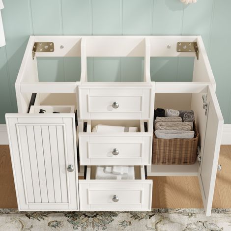 Armoire lavabo blanche 78,5×46×46,8 cm avec 3 tiroirs et espace de rangement,meuble suspendu design moderne.