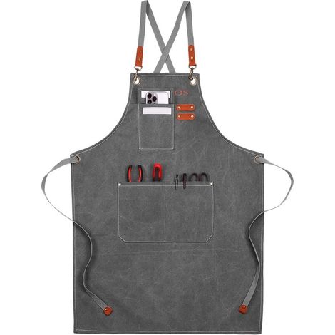Canvas Work Apron, Multifunction Work Apron with 3 Tool Pockets, Tool Apron with Cross Back (1/5)