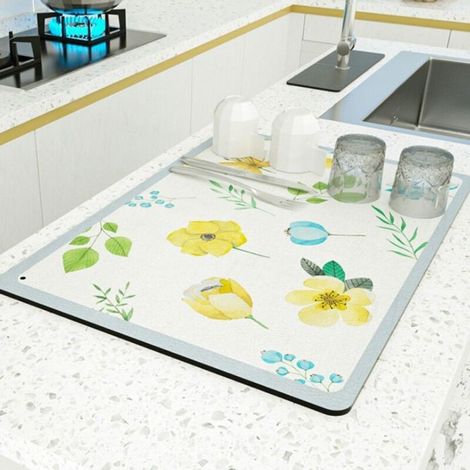 Tapis de cuisine ultra-absorbant Unison à motif floral jaune, 40 x 30 cm (1/4)