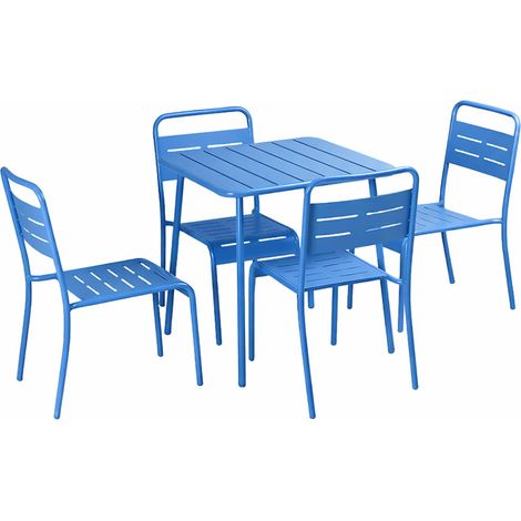Tavolo del giardino quadrato e 4 sedie in blu BERGAME