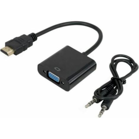 Noir Adaptateur HDMI vers VGA 1080P, câbles Audio, convertisseur mâle vers femelle, pour PC portable, boîtier