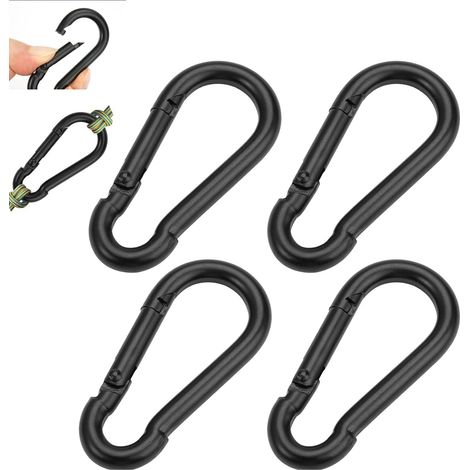 4 Pièces Mousqueton Petit Noir 6 x 2.8cm en Acier Inoxydable (1/5)