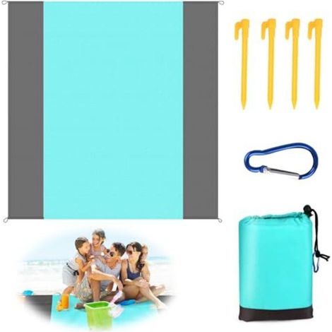Tapis de Plage 210 x 200 cm, Natte de Plage Tapis de Plage Anti Sable, Couverture Pique Nique avec 4 Piquets de Plage, Tapis de Plage Pliable pour Pique-Nique, Plage, Camping (1/5)