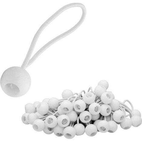 Tendeurs élastiques Ulisem, lot de 50, crochets élastiques avec boule en plastique, pour tentes, bâches, pavillons, auvents, haute tension, blanc