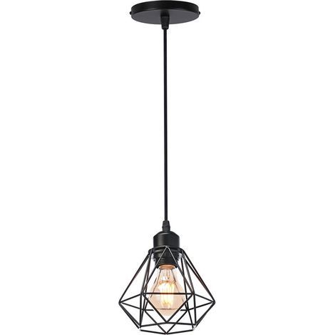 Plafonnier Rétro Noir Suspension Luminaire Vintage D'Intérieur Suspension Lustre E27 Cage En Métal