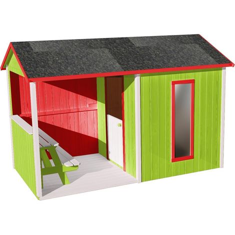 SOULET - Casita de Madera Infantil con Mesa Jazz 180x180x145 cm - Casita de Jardín para Niños con Mesa Integrada - Madera Natural Personalizable - Fácil Montaje (1/4)