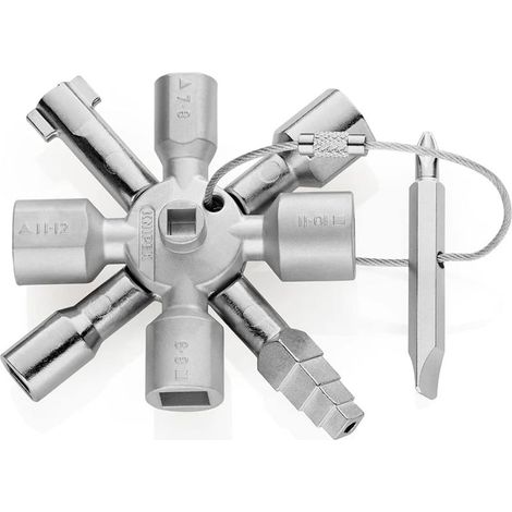 Clé universelle multifonctionnelle à 4 voies – Acier haute teneur en carbone – Compatible avec 6 systèmes de verrouillage – Pour armoires de commande (1/5)
