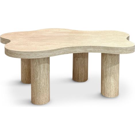 Table basse forme nuage 69x100cm Lagoon Effet Travertin Beige