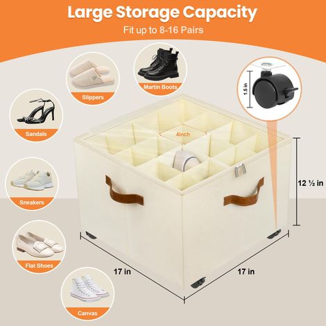 Schuh Aufbewahrungsbox mit Rollen Verstellbare Trennwände Faltbar Für Schrank und Kommode (1/5)