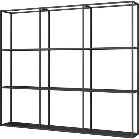 Scaffale da Parete Jelsa in Ferro Libreria Sospesa con 9 Scomparti 130x18x110 cm Nero [en.casa] (1/5)