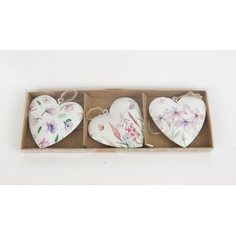 TrendLine Aufhänger Metall Herz im 3er Set 7 x 2 x 21 cm weiß-rosa Skulptur