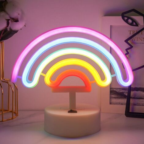 JEMESI Lampe néon arc-en-ciel, veilleuse LED rechargeable, lampe décorative pour chambre à coucher, anniversaire, bar, fête, cadeau pour enfants (1/5)