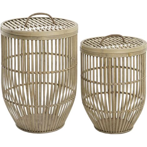 Panier déco bambou tressé pour rangement élégant - Beige clair naturel (1/4)