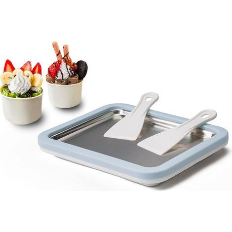 Rolled Ice Maker, Ice Roll Plate, Ice Plancha, Ice Roll Machine, Rolled Ice Tray with 2 Spatulas, Ideal for Rolled Ice & Frozen Yogurt (Blue) (1/5)