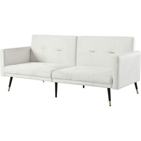 Sofá Cama 2 Plazas en Terciopelo, Respaldo Ajustable 5 Posiciones, Cama de Invitados, Beige (1/5)