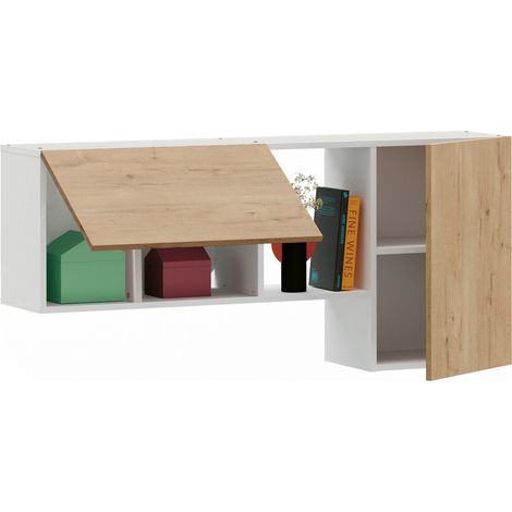 Meuble de salon coloris blanc / chêne doré - Hauteur 60 x Longueur 130 x Profondeur 32 cm - PEGANE - (1/3)