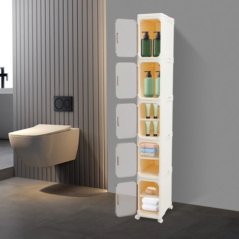 Schmaler Badezimmerschrank, 5-stöckige große Badezimmerschranke, klappbare, abnehmbare Struktur, 4 Rollen (2 Bremsen)