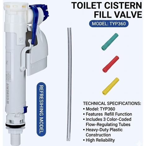 Ortviai Robinets Flotteurs compatibles avec Geberit Type 360 - Mécanisme de Chasse d'eau WC Silencieux - Arrivée 1/2" - Réglable 23-38cm (1/4)