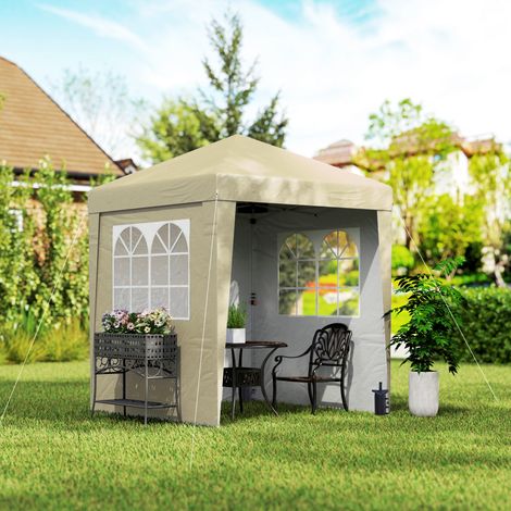 Tonnelle barnum de jardin pop-up pliant réglable en hauteur protection UV 30+ 3 parois latérales beige