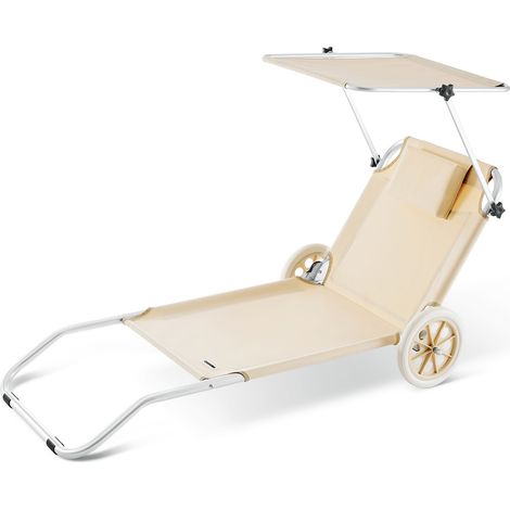 Sun Lounger Beach Aluminium Camping Recliner Patio Balcony Deck Chair Sun Shade Beige (1/5)