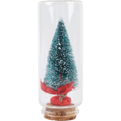 Arbre de noël décoratif de table, décor de bureau Miniature de vacances Portable avec ruban rouge bleu et vert (1/5)