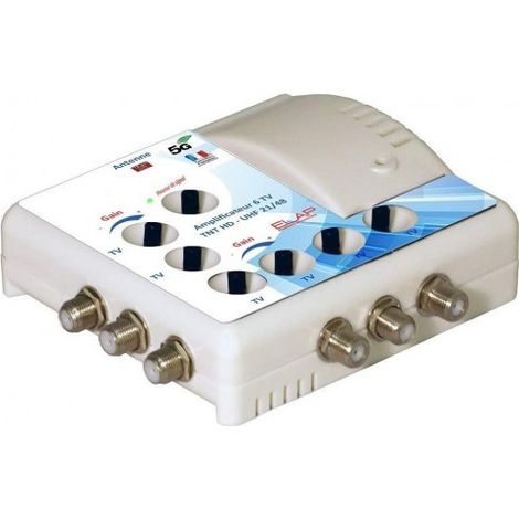 Amplificateur TV 6 sorties UHF 21dB – Filtre 4G LTE 700 MHz – Réglage de gain – Pointeur de signal intégré – M-E - GAIN 21 DB