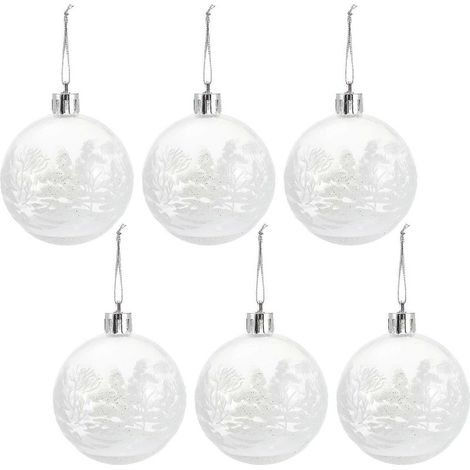 Lot de 6 boules décoratives à suspendre pour sapin de Noël-7X6X6CM-White (1/3)