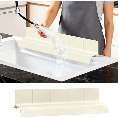 Anti-Éclaboussures Évier en Silicone Large avec Ventouses Puissantes, Dosseret pour Robinet, Tapis Protege Comptoir, Déflecteur d’Eau pour Cuisine et Salle de Bain (Blanc cassé, 58×10×9cm) (1/5)
