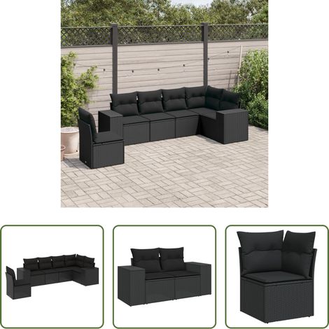vidaXL Canapé en résine - Salon de jardin 6 pcs avec coussins noir résine tressée (1/5)