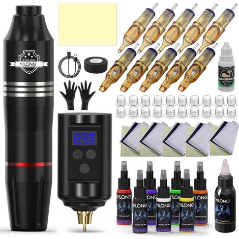 kit tatouage stylo rocket kjlsa noir 10 aiguilles 7 encres pour débutant (1/4)