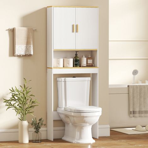 Meuble WC rangement au-dessus des toilettes 3 niveaux, étagère de toilettes avec étagères réglables, 64x20x170.5cm, blanc