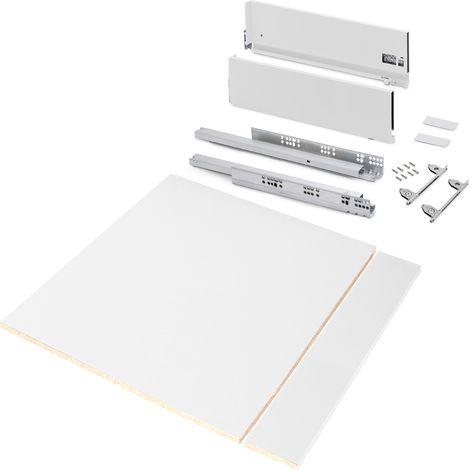 Emuca Kit di cassetti per cucina o bagno Vertex con regolazione 3D, altezza 178 mm, con pannelli inclusi, modulo 600 mm, Verniciato bianco