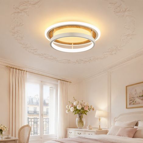 Plafonnier LED, lampe de plafond, luminaire plafond rond, 2494 lm 30 W, salon chambre cuisine, blanc sable effet bois (1/5)